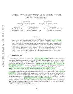 Doubly Robust Bias Reduction in Infinite Horizon Off-Policy Estimation
