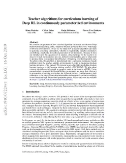 Teacher algorithms for curriculum learning of Deep RL in continuously
  parameterized environments