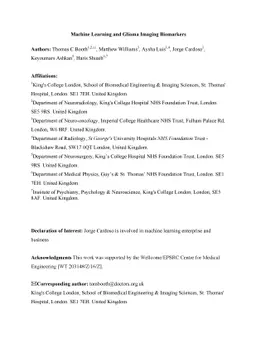 Machine learning and glioma imaging biomarkers