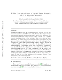 Hidden Unit Specialization in Layered Neural Networks: ReLU vs.
  Sigmoidal Activation