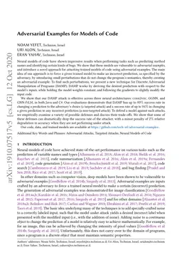 Adversarial Examples for Models of Code
