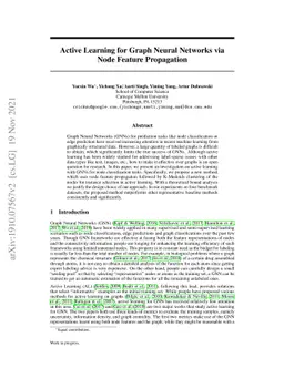 Active Learning for Graph Neural Networks via Node Feature Propagation