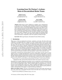 Learning from My Partner's Actions: Roles in Decentralized Robot Teams