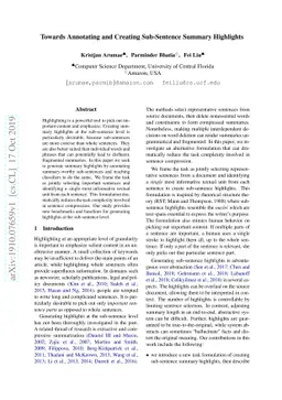 Towards Annotating and Creating Sub-Sentence Summary Highlights