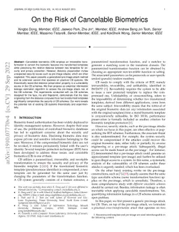 On the Risk of Cancelable Biometrics