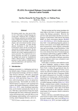 PLATO: Pre-trained Dialogue Generation Model with Discrete Latent
  Variable
