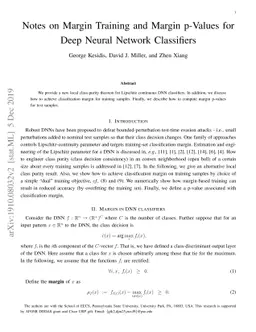 Notes on Margin Training and Margin p-Values for Deep Neural Network
  Classifiers