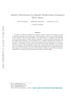 Adaptive Discretization for Episodic Reinforcement Learning in Metric
  Spaces