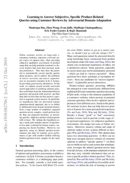Learning to Answer Subjective, Specific Product-Related Queries using
  Customer Reviews by Adversarial Domain Adaptation