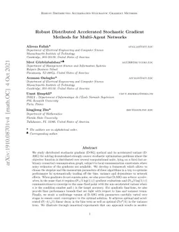 Robust Distributed Accelerated Stochastic Gradient Methods for
  Multi-Agent Networks