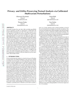 Privacy- and Utility-Preserving Textual Analysis via Calibrated
  Multivariate Perturbations