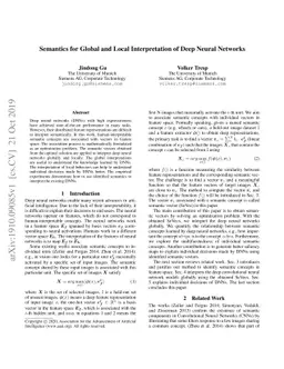 Semantics for Global and Local Interpretation of Deep Neural Networks