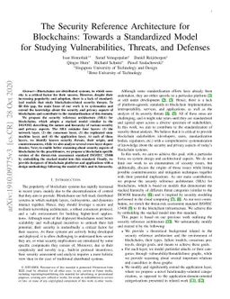 The Security Reference Architecture for Blockchains: Towards a
  Standardized Model for Studying Vulnerabilities, Threats, and Defenses