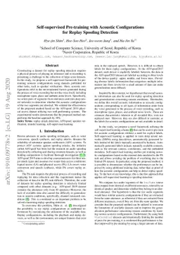 Self-supervised pre-training with acoustic configurations for replay
  spoofing detection