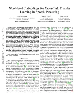 Word-level Embeddings for Cross-Task Transfer Learning in Speech
  Processing