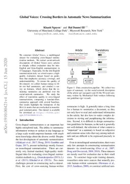 Global Voices: Crossing Borders in Automatic News Summarization