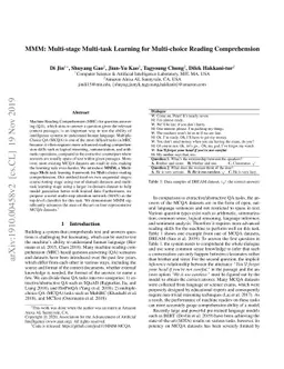 MMM: Multi-stage Multi-task Learning for Multi-choice Reading
  Comprehension