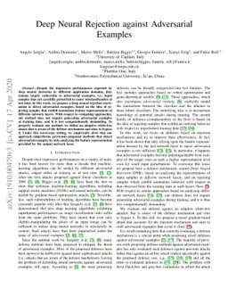 Deep Neural Rejection against Adversarial Examples