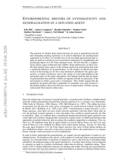 Environmental drivers of systematicity and generalization in a situated
  agent