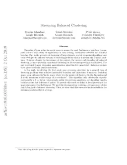 Streaming Balanced Clustering