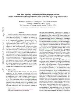 How does topology influence gradient propagation and model performance
  of deep networks with DenseNet-type skip connections?