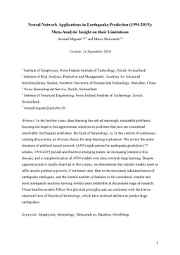 Neural Network Applications in Earthquake Prediction (1994-2019):
  Meta-Analytic Insight on their Limitations