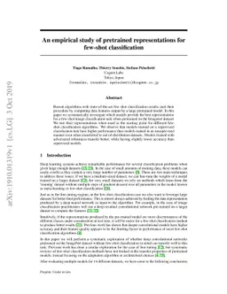 An empirical study of pretrained representations for few-shot
  classification