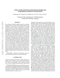 Topic-aware Pointer-Generator Networks for Summarizing Spoken
  Conversations