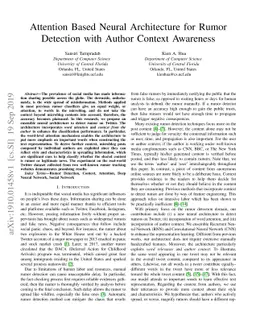 Attention Based Neural Architecture for Rumor Detection with Author
  Context Awareness