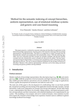 Method for the semantic indexing of concept hierarchies, uniform representation, use of relational database systems and generic and case-based reasoning