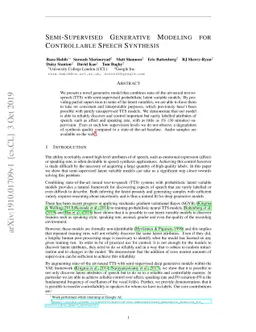 Semi-Supervised Generative Modeling for Controllable Speech Synthesis