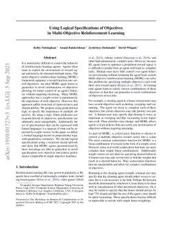 Using Logical Specifications of Objectives in Multi-Objective
  Reinforcement Learning