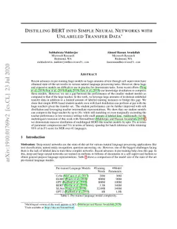 Distilling BERT into Simple Neural Networks with Unlabeled Transfer Data
