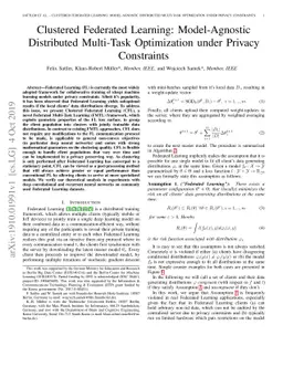 Clustered Federated Learning: Model-Agnostic Distributed Multi-Task
  Optimization under Privacy Constraints
