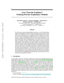 Can I Trust the Explainer? Verifying Post-hoc Explanatory Methods