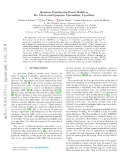 Quantum Hamiltonian-Based Models and the Variational Quantum Thermalizer
  Algorithm