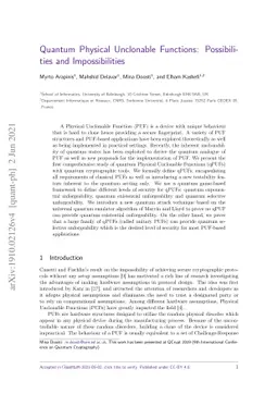 Quantum Physical Unclonable Functions: Possibilities and Impossibilities