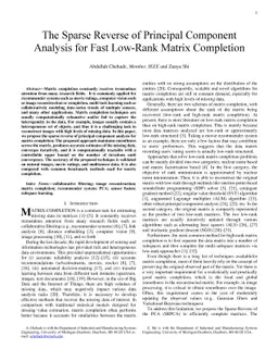 The Sparse Reverse of Principal Component Analysis for Fast Low-Rank
  Matrix Completion