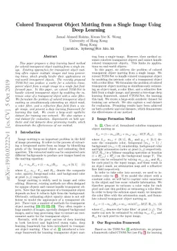 Colored Transparent Object Matting from a Single Image Using Deep
  Learning