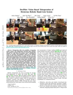DexPilot: Vision Based Teleoperation of Dexterous Robotic Hand-Arm
  System