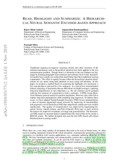 Read, Highlight and Summarize: A Hierarchical Neural Semantic
  Encoder-based Approach