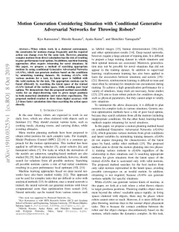 Motion Generation Considering Situation with Conditional Generative
  Adversarial Networks for Throwing Robots