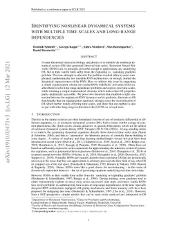 Identifying nonlinear dynamical systems with multiple time scales and
  long-range dependencies