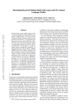 Alternating Recurrent Dialog Model with Large-scale Pre-trained Language
  Models