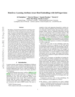 Hotel2vec: Learning Attribute-Aware Hotel Embeddings with
  Self-Supervision