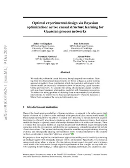 Optimal experimental design via Bayesian optimization: active causal
  structure learning for Gaussian process networks