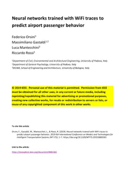 Neural networks trained with WiFi traces to predict airport passenger
  behavior