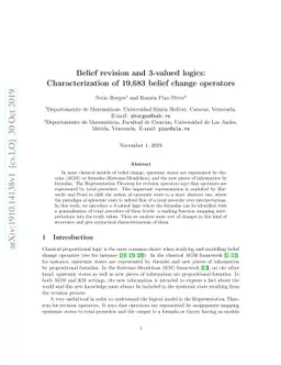 Belief revision and 3-valued logics: Characterization of 19,683 belief
  change operators