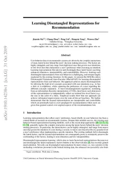 Learning Disentangled Representations for Recommendation