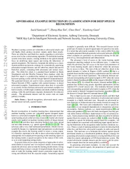 Adversarial Example Detection by Classification for Deep Speech
  Recognition